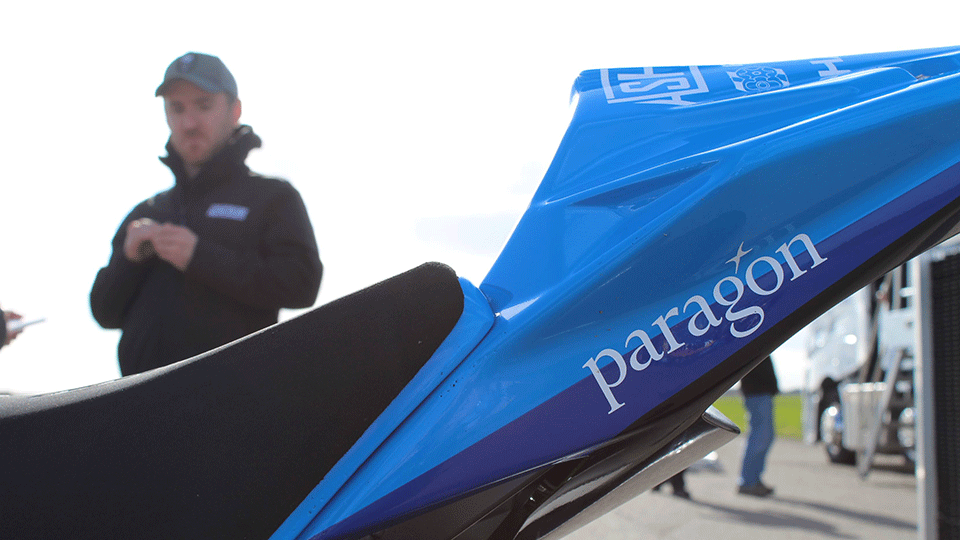 Superbiker close up with Paragon logo